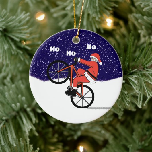Funny Wheeling Santa Claus Cycling Keramisch Ornament (Boom)