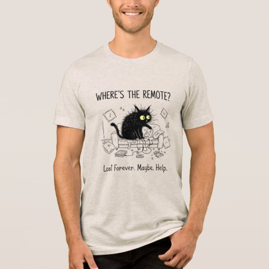 Funny Where Is The Remote Cat Tee Tri-Blend Shirt (Voorkant)