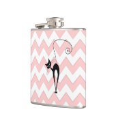 Funny whimsical black cat chevron bleek roze heupfles (Links)