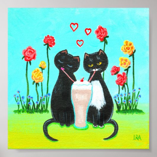 Funny Whimsical Black Cat Valentijn Creationarts Poster (Voorkant)