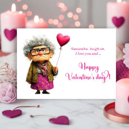 Funny Whimsical Bored Granny Valentine Card Feestdagenkaart