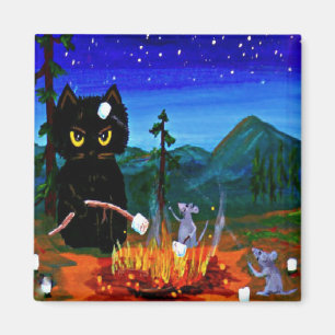 Funny Whimsical Cat Mouse Camp Creationarts Magneet