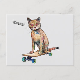 Funny Whimsical Cat Skateboarden Briefkaart
