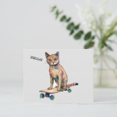 Funny Whimsical Cat Skateboarden Briefkaart (Staand voorkant)