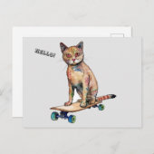 Funny Whimsical Cat Skateboarden Briefkaart (Voorkant / Achterkant)
