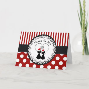 Funny whimsical Christmas cat koppel pattern Feestdagen Kaart