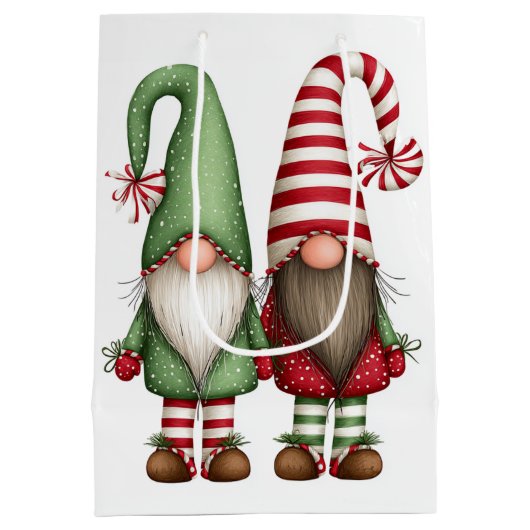 Funny Whimsical Gnomes | Gift Bag Medium Cadeauzakje (Achterkant)