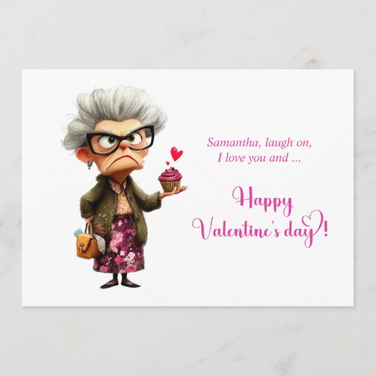 Funny Whimsical Grumpy Lady Valentine Card Feestdagenkaart (Voorkant)