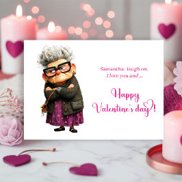 Funny Whimsical Grumpy Lady Valentine’s Day Card Feestdagenkaart