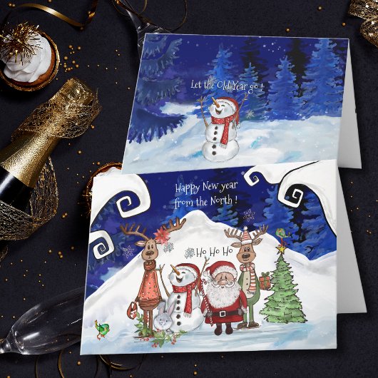 Funny Whimsical Happy New Year from the North Card Feestdagen Kaart