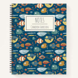 Funny Whimsical Ocean Zee Fish Blue op maat Notitieboek