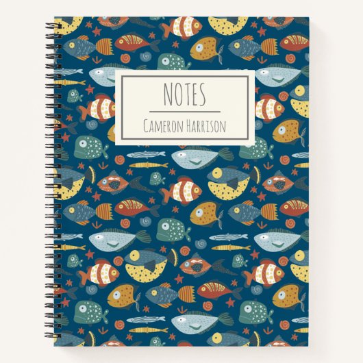 Funny Whimsical Ocean Zee Fish Blue op maat Notitieboek (Voorkant)