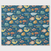 Funny Whimsical Ocean Zee Fish Blue Pattern Cadeaupapier (Vlak)