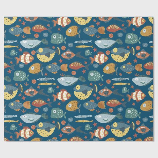 Funny Whimsical Ocean Zee Fish Blue Pattern Cadeaupapier (Vlak)