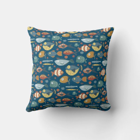 Funny Whimsical Ocean Zee Fish Blue Pattern Kussen (Achterkant)