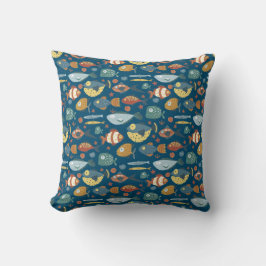 Funny Whimsical Ocean Zee Fish Blue Pattern Kussen