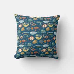 Funny Whimsical Ocean Zee Fish Blue Pattern Kussen