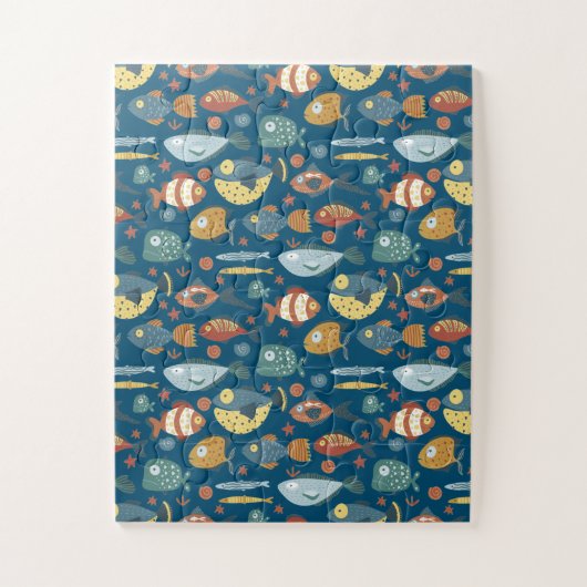 Funny Whimsical Ocean Zee Fish Blue Pattern Legpuzzel (Verticaal)
