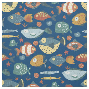 Funny Whimsical Ocean Zee Fish Blue Pattern Stof