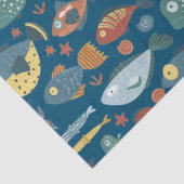 Funny Whimsical Ocean Zee Fish Blue Pattern Tissuepapier (Detail)