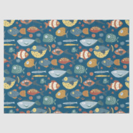 Funny Whimsical Ocean Zee Fish Blue Pattern Tissuepapier