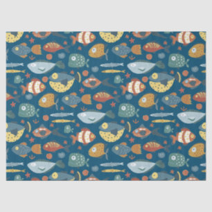 Funny Whimsical Ocean Zee Fish Blue Pattern Tissuepapier