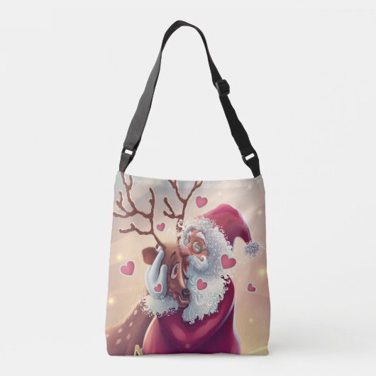 Funny Whimsical Santa and Reindeer Festive Holiday Crossbody Tas (Achterkant)