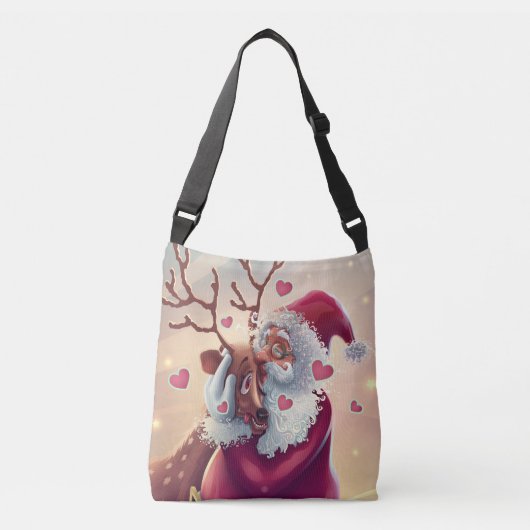 Funny Whimsical Santa and Reindeer Festive Holiday Crossbody Tas (Voorkant)