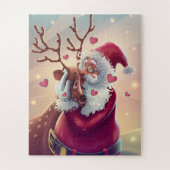 Funny Whimsical Santa and Reindeer Festive Holiday Legpuzzel (Verticaal)