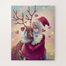 Funny Whimsical Santa and Reindeer Festive Holiday