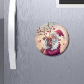 Funny Whimsical Santa and Reindeer Festive Holiday Magneet