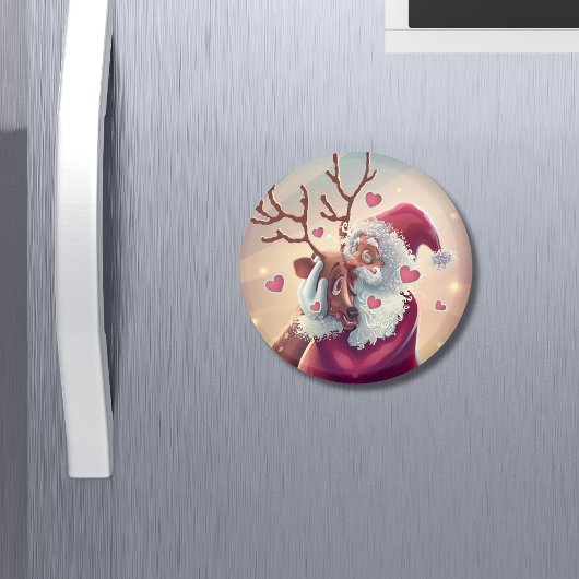 Funny Whimsical Santa and Reindeer Festive Holiday Magneet