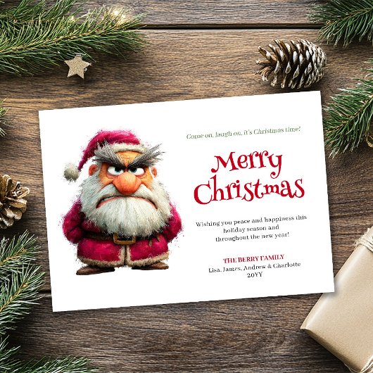 Funny whimsical Santa digital holiday greeting Feestdagenkaart