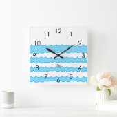 Funny Whimsical Shark Fin on Water Illustration Vierkante Klok (Huis)