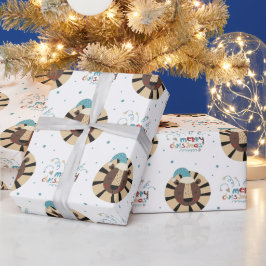 Funny Whimsical Tiger Face Merry Kerstry Cadeaupapier