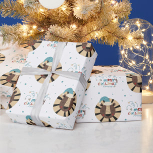 Funny Whimsical Tiger Face Merry Kerstry Cadeaupapier