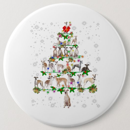 Funny Whippet Dog kerstboomversier Ronde Button 6,0 Cm (Voorkant)