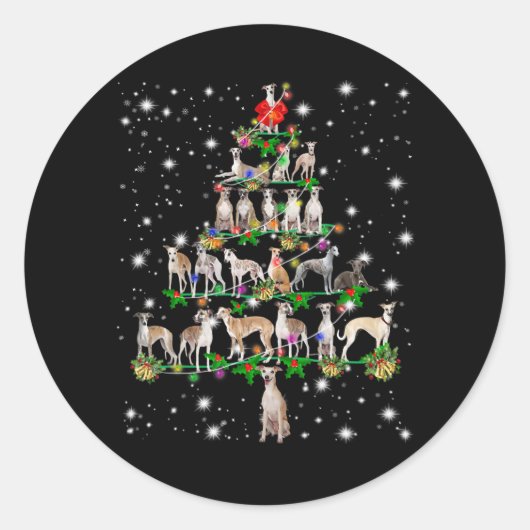 Funny Whippet kerstboomgeschenk Ronde Sticker (Voorkant)