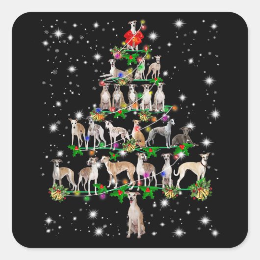 Funny Whippet kerstboomgeschenk Vierkante Sticker (Voorkant)