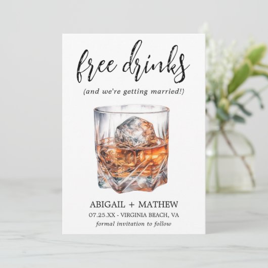 Funny Whiskey Cocktails Drink Foto Trendy Bruiloft Save The Date (Staand voorkant)