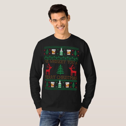 Funny Whiskey Drink Ugly KerstSweater T-shirt (Voorkant volledig)