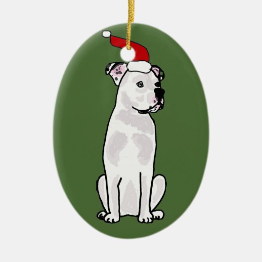 Funny White American Bulldog kerstdesign Keramisch Ornament (Voorkant)