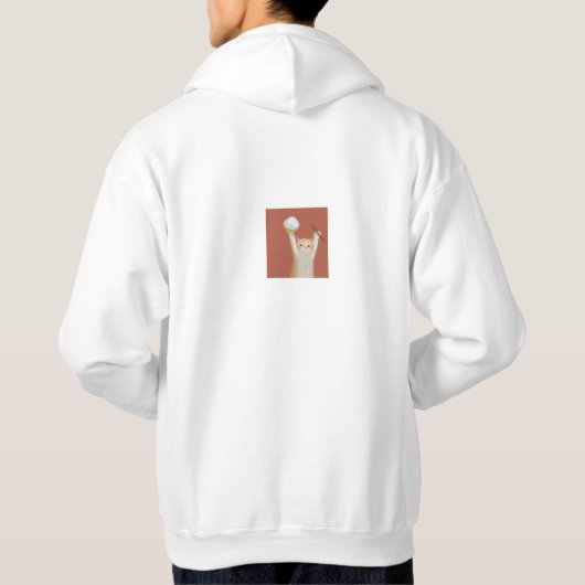 Funny White Cat "Cheers" Back Print Hoodie – Cute  (Achterkant)