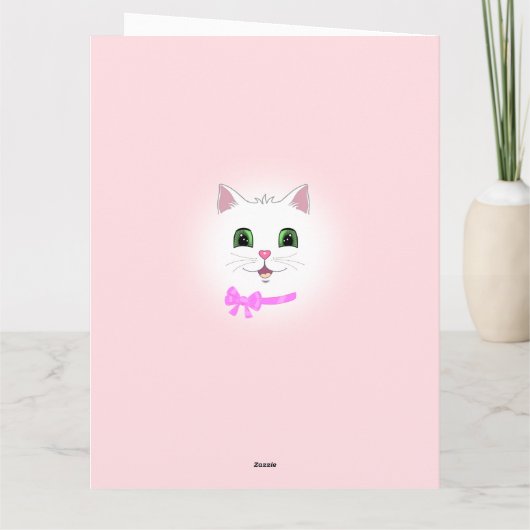 Funny White Cat Face on Light Pink Birthday Kaart (Achterkant)