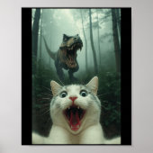 Funny White Cat Selfie With T-rex Dinosaur, Cat Ki Poster (Voorkant)