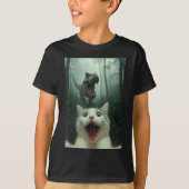 Funny White Cat Selfie With T-rex Dinosaur, Cat Ki T-shirt (Voorkant)