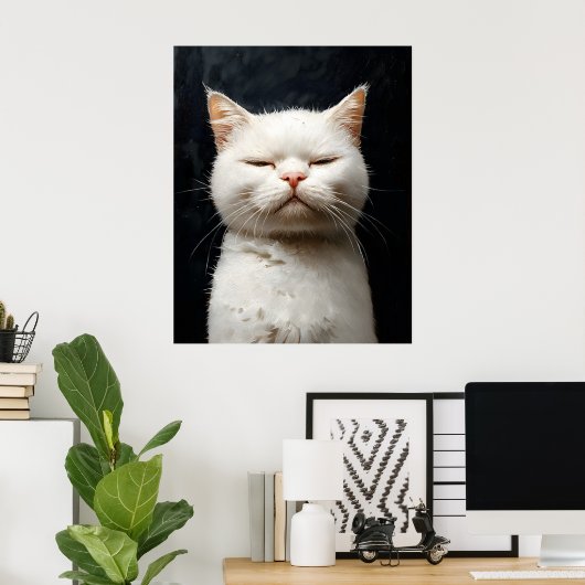 Funny White Cat with Attitude, Not Impressed – Whi Poster (Thuiskantoor)