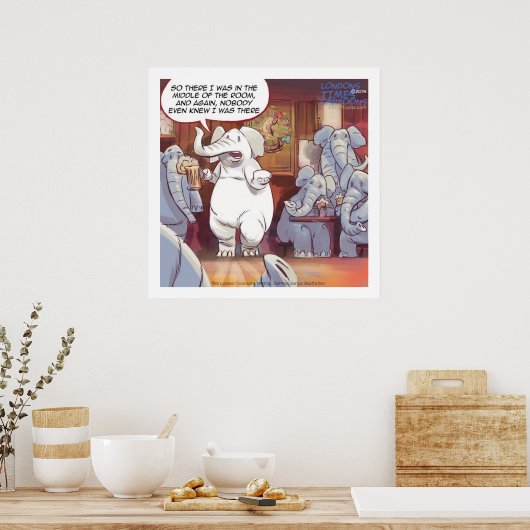 Funny White Elephant In The Room Poster (Keuken)