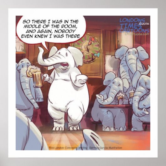Funny White Elephant In The Room Poster (Voorkant)