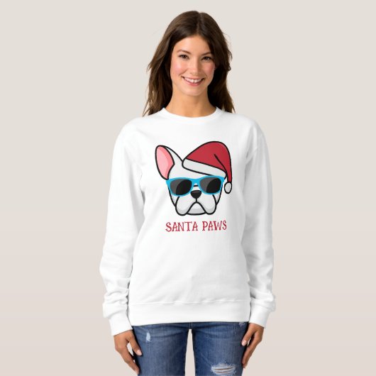 Funny White Frenchie Santa Paws Kerstmis Trui (Voorkant volledig)